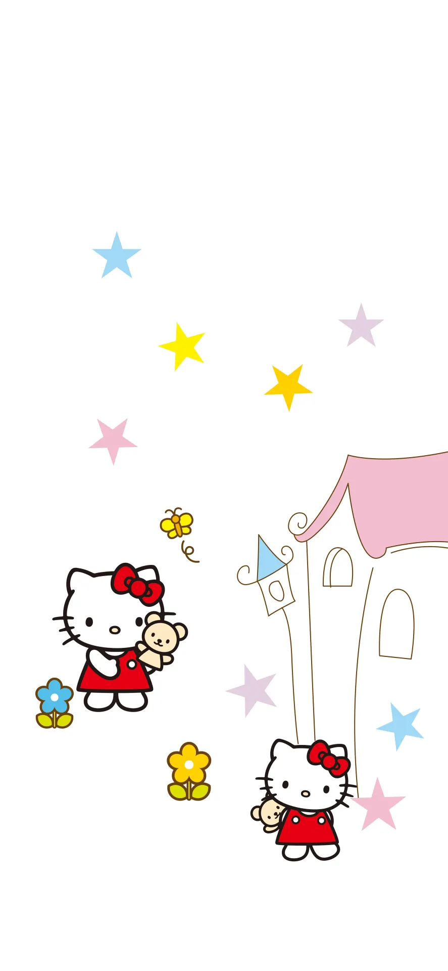 Hello Kitty Red Dress and Teddy Bear Cute Wallpaper