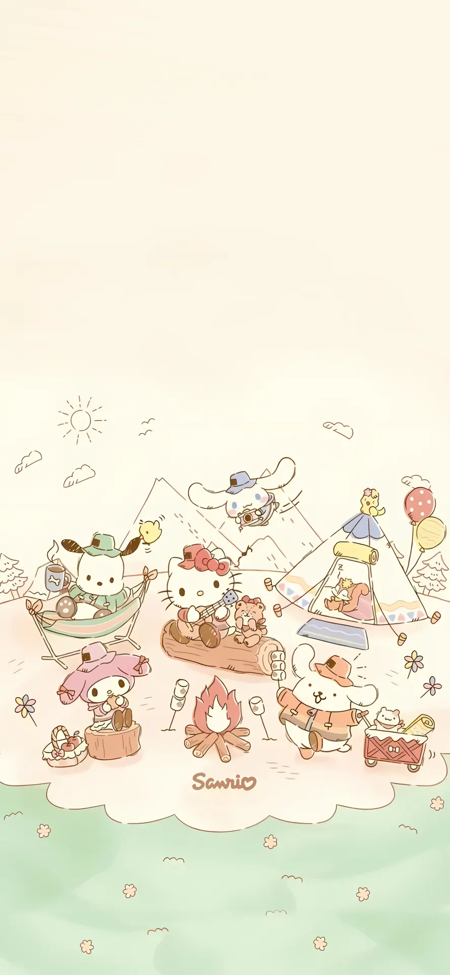 Sanrio Cute Camping Adventure Pastel Wallpaper