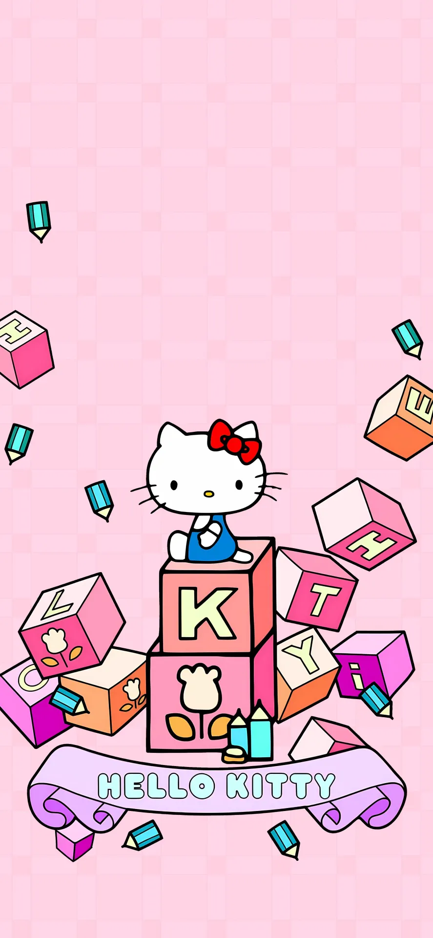 Hello Kitty Pink ABC Blocks Kawaii Wallpaper
