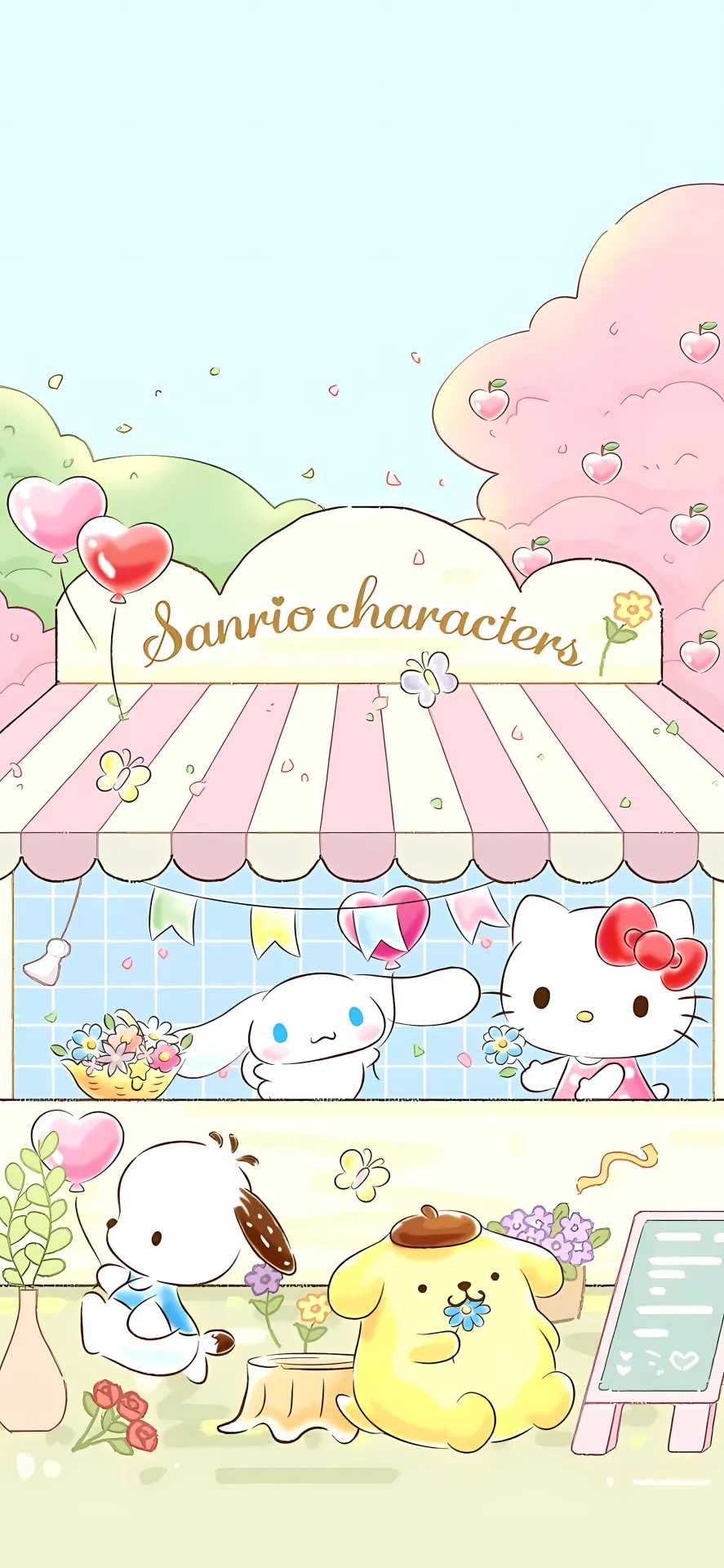 Sanrio Characters Cute Pastel Pink Shop Wallpaper