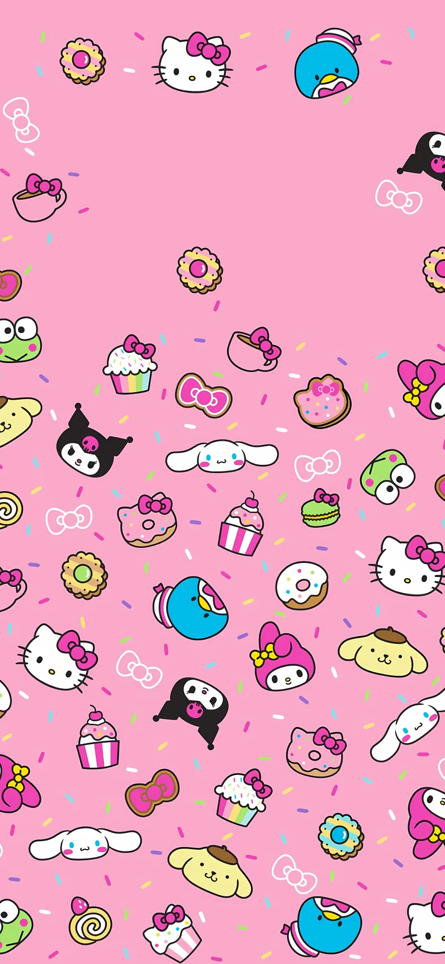 Cute Sanrio Characters and Sweet Treats Pink Kawaii Wallpaper