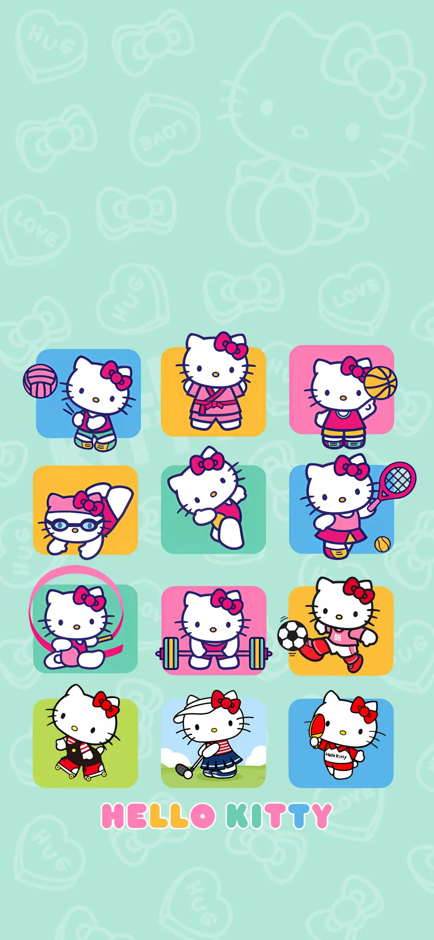 Hello Kitty Sports Wallpaper Featuring Cute Athletic Characters in Pastel Colors