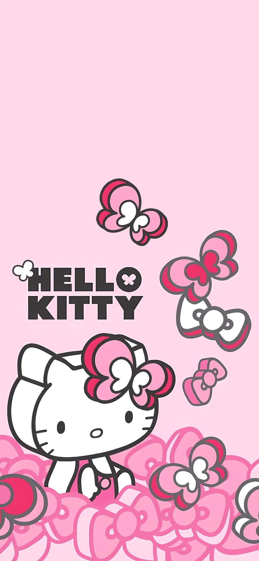 Hello Kitty Pink Bow Wallpaper with Cute Ribbon Illustrations and Pink Hearts