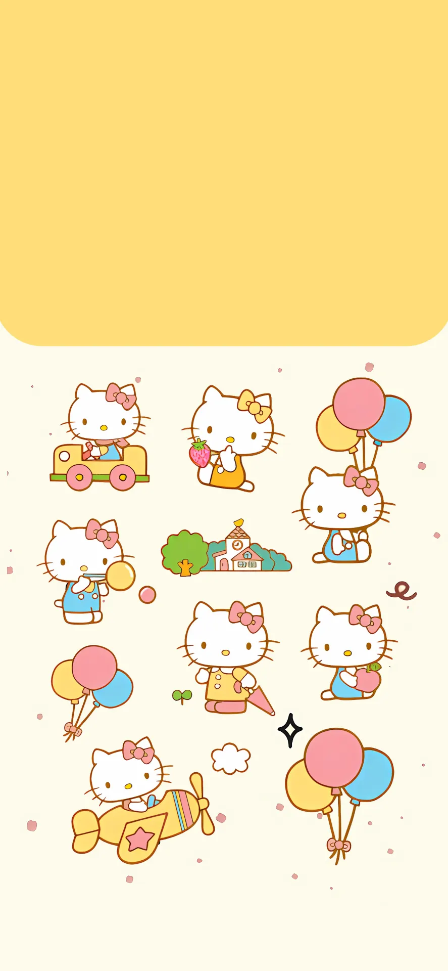 Cute Hello Kitty Wallpaper with Colorful Balloons, Toys and Sweet Adventures