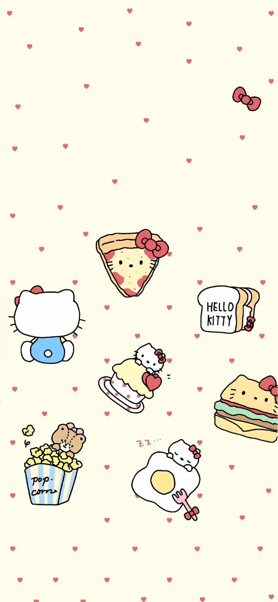 Cute Hello Kitty Food Wallpaper with Pizza, Sandwiches and Sweet Treats