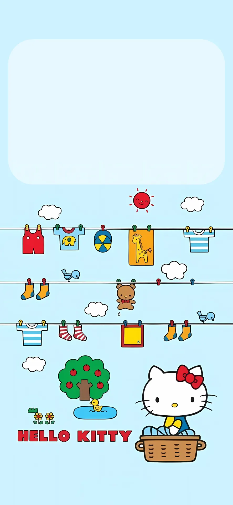 Cute Hello Kitty Laundry Day Wallpaper with Clothesline and Blue Sky