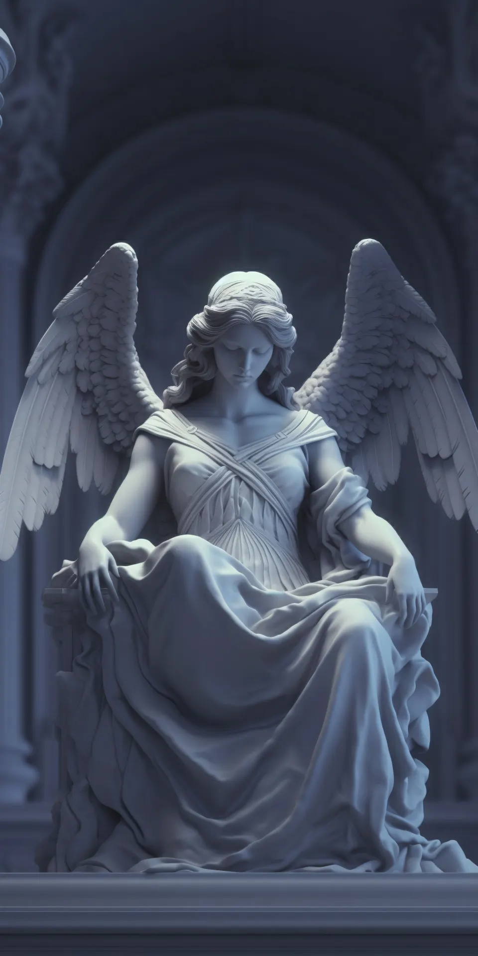 Majestic Seated Angel Statue with Grand Feathered Wings