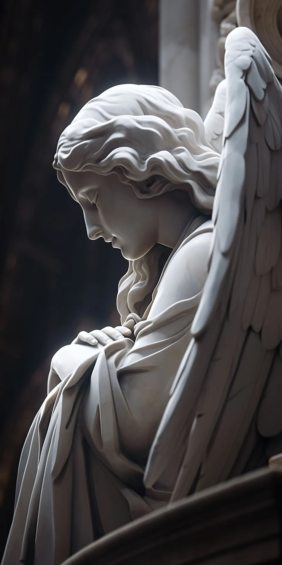 Praying Angel Statue with Folded Hands and Elegant Wings