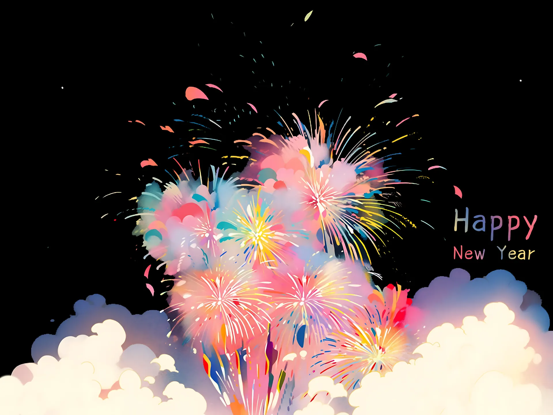 Colorful Happy New Year Fireworks Wallpaper