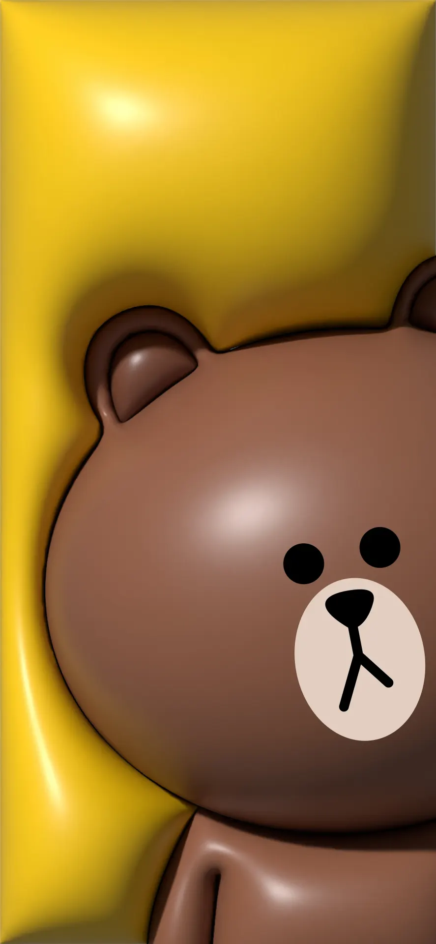 Brown LINE FRIENDS Bear on Yellow 3D Wallpaper