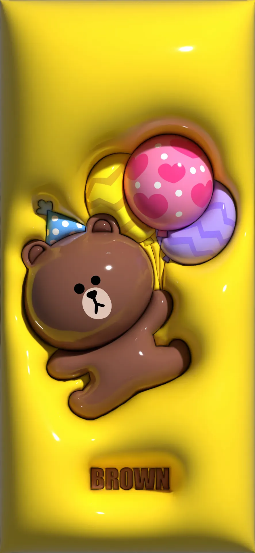 Brown LINE FRIENDS Bear with Colorful Balloons 3D Wallpaper