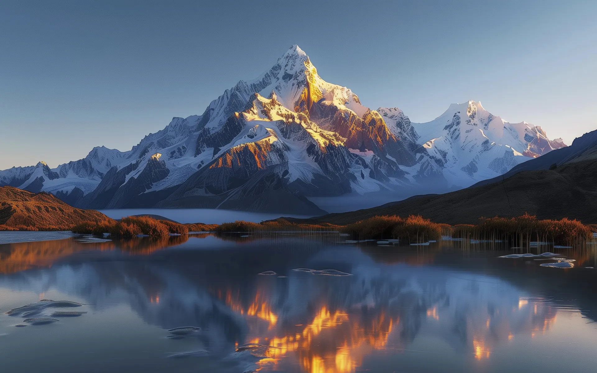 Snowy Mountain Sunrise Reflection Wallpaper