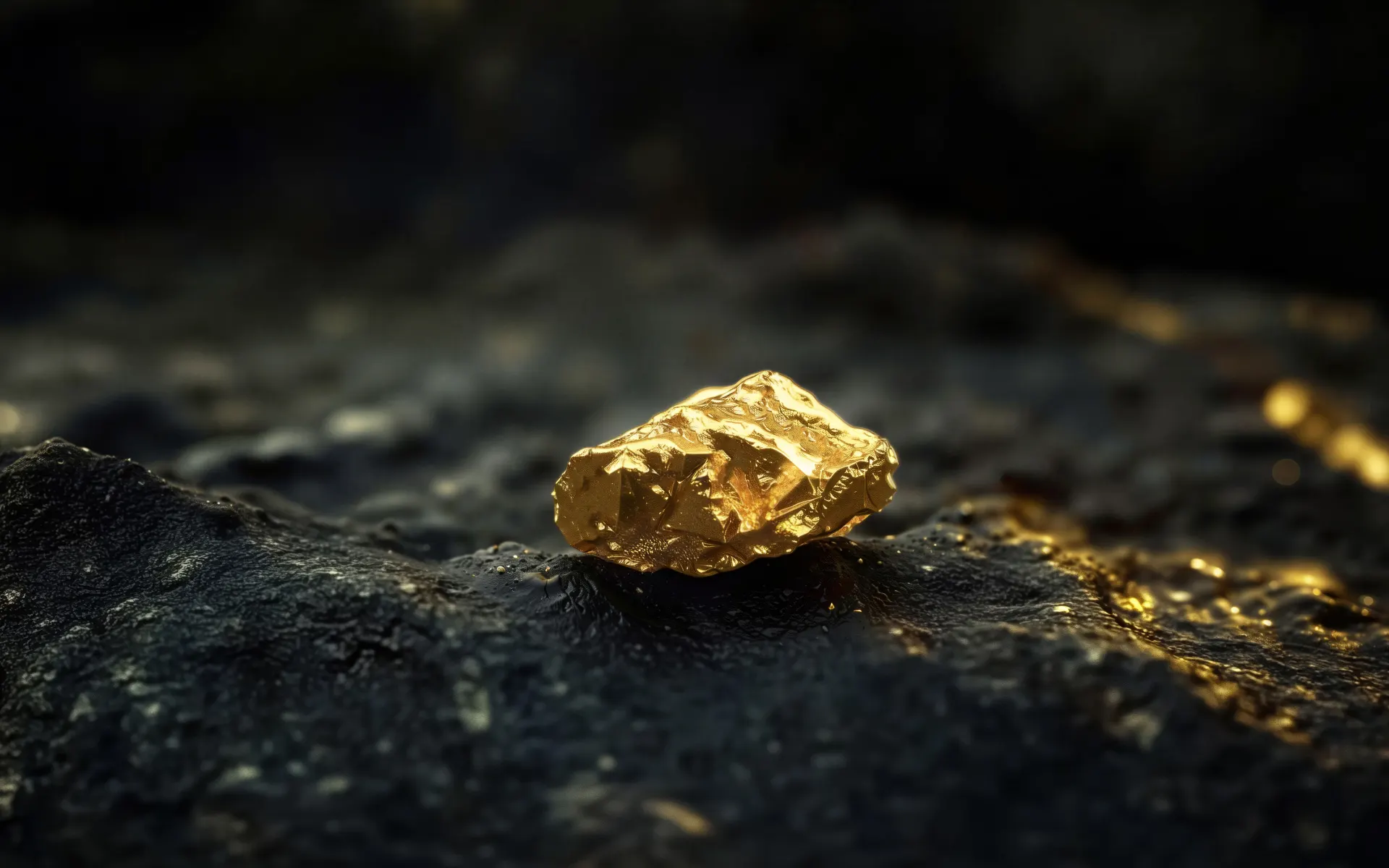 Glowing Gold Nugget on Black Rock Wallpaper