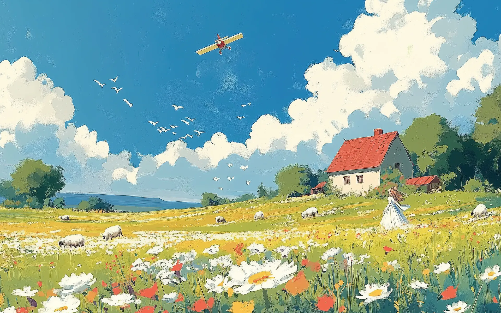Summer Countryside Wildflower Meadow Wallpaper