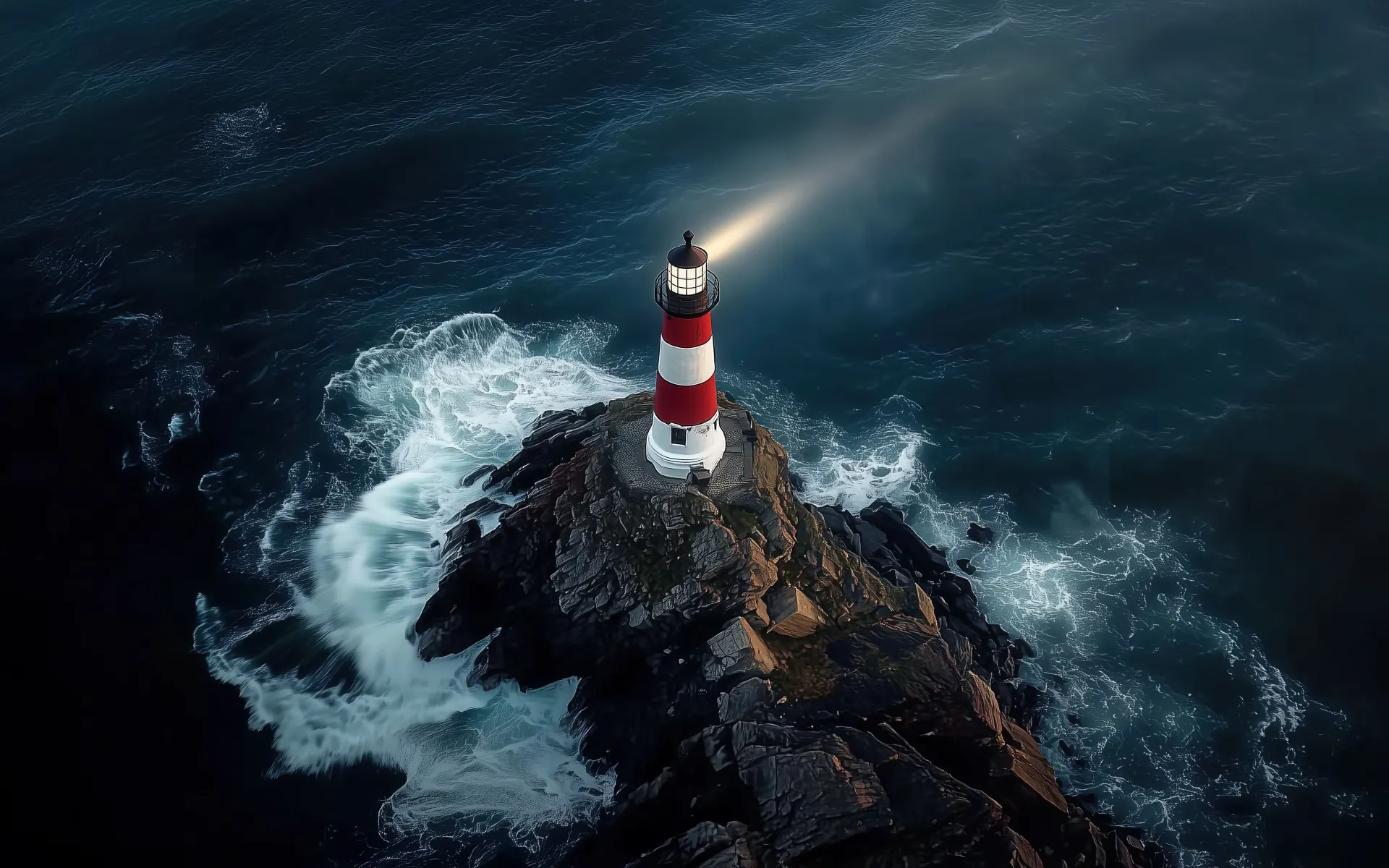 Lighthouse on Rocky Island Ocean Wallpaper