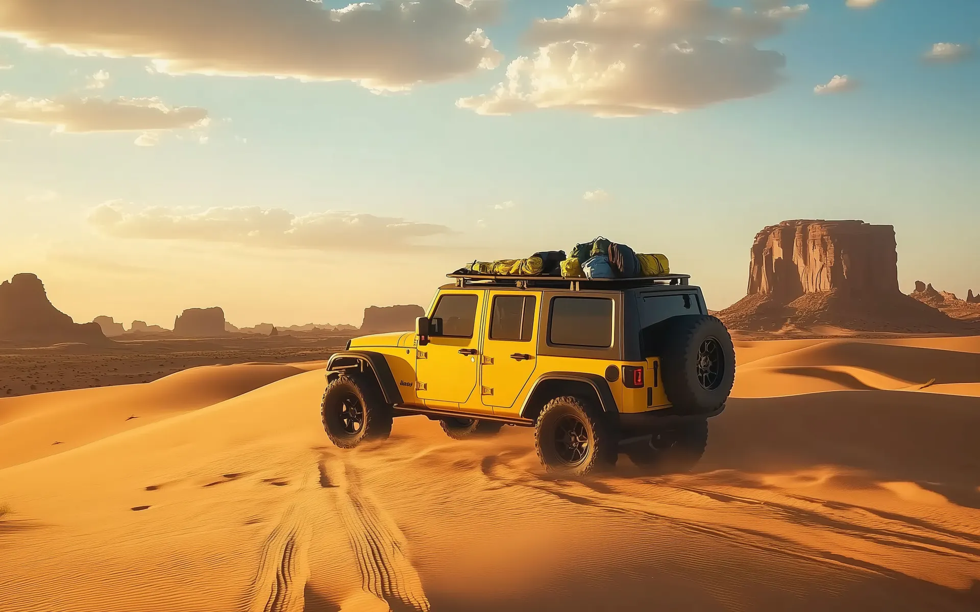 Yellow Jeep Wrangler Desert Adventure Wallpaper
