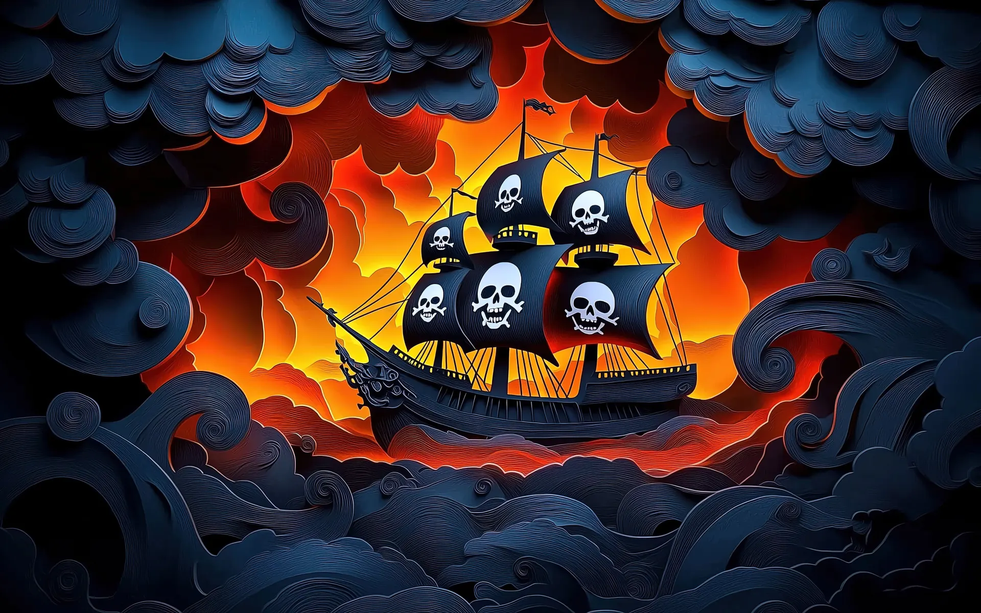 Pirate Ship in Stormy Ocean Wallpaper