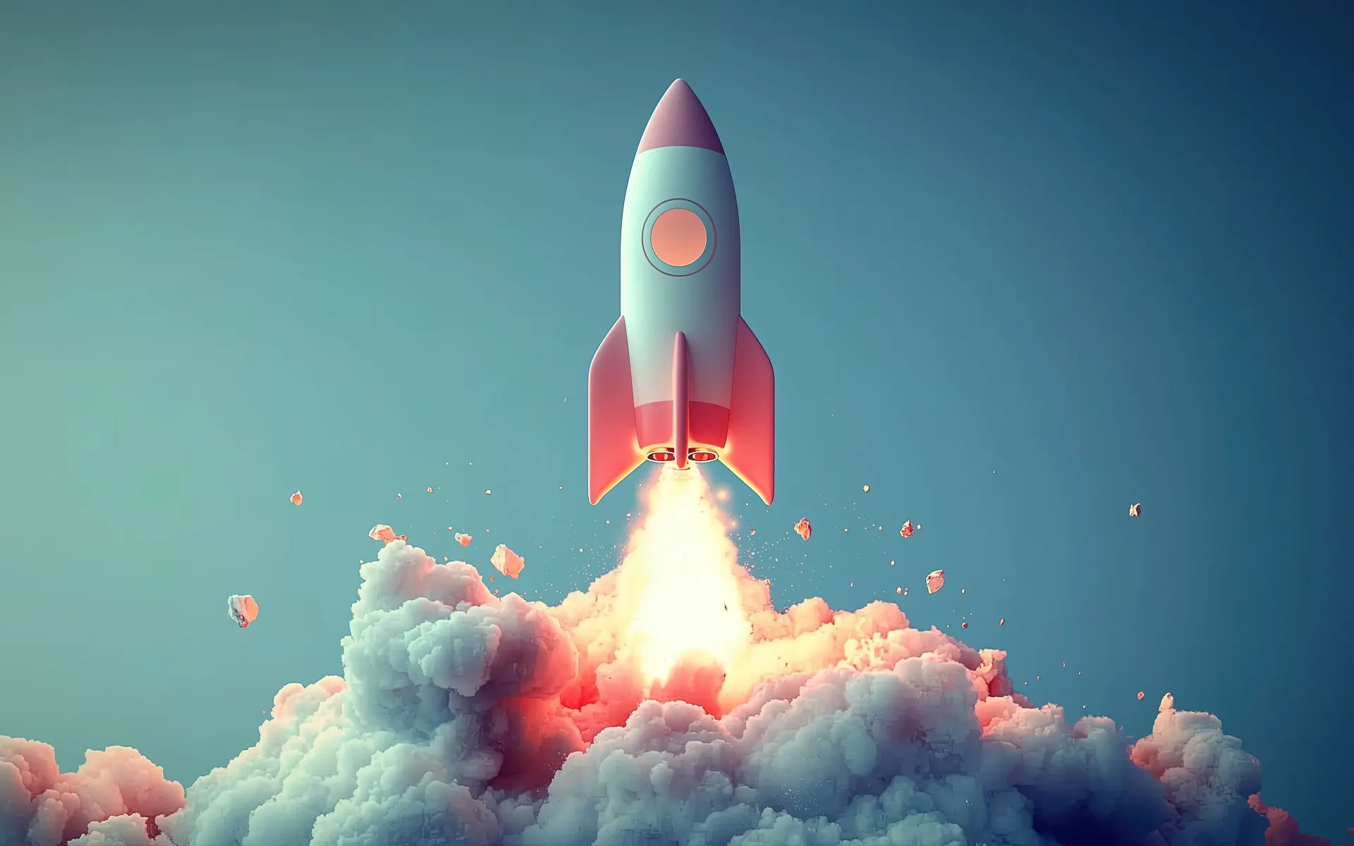 Pastel Rocket Launching Through Clouds Wallpaper