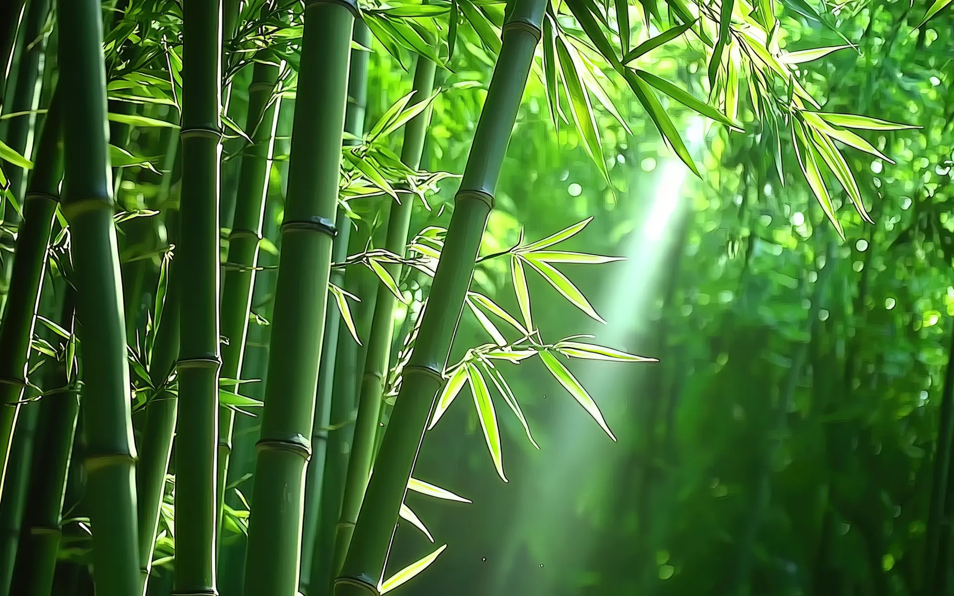 Sunlit Green Bamboo Forest Wallpaper