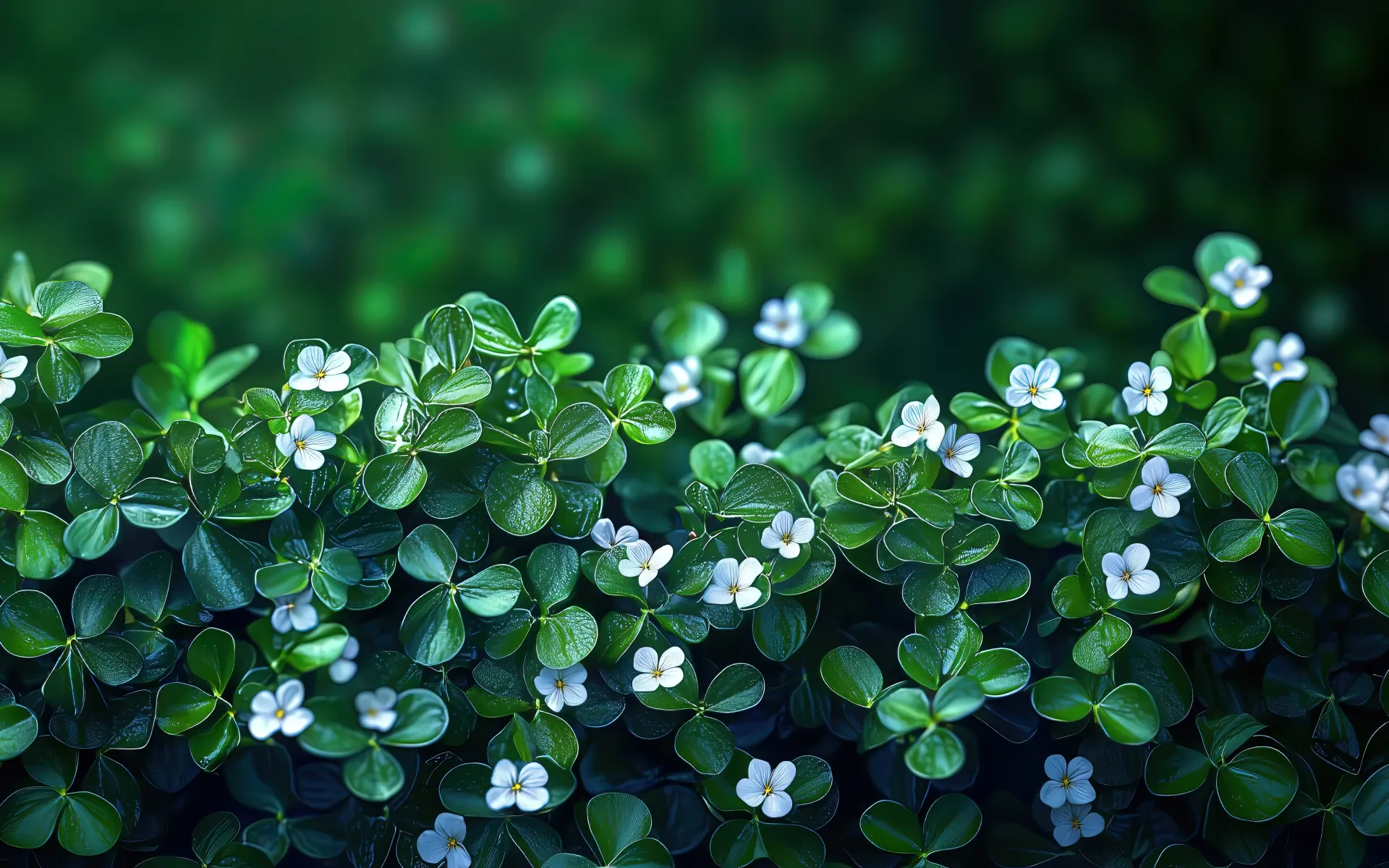 Tiny White Flowers and Green Leaves Wallpaper