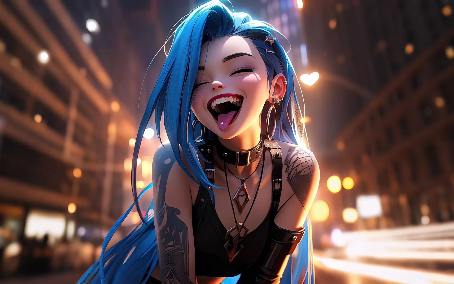 Laughing Jinx on a Neon City Street Wallpaper