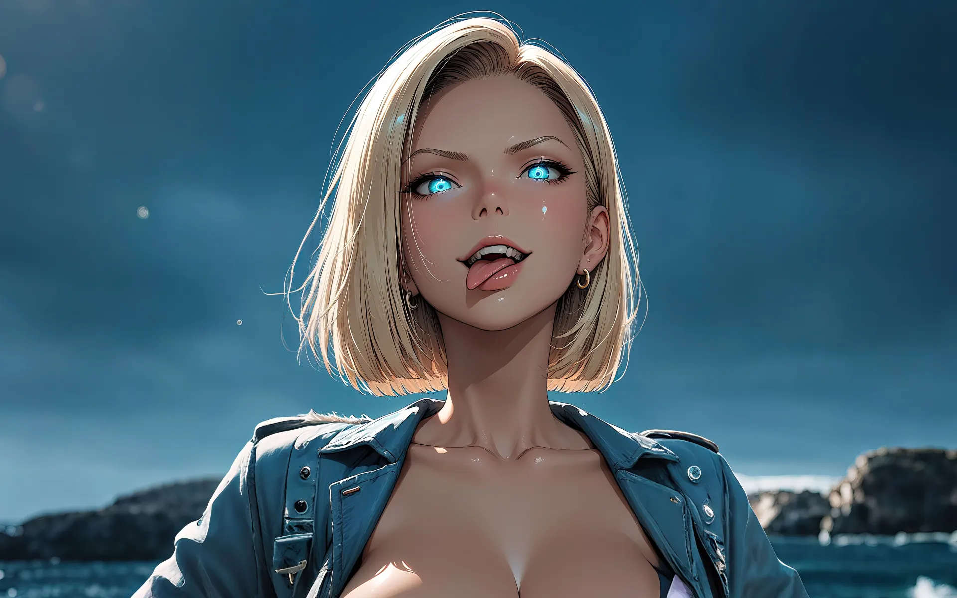 Android 18 with Glowing Blue Eyes Wallpaper
