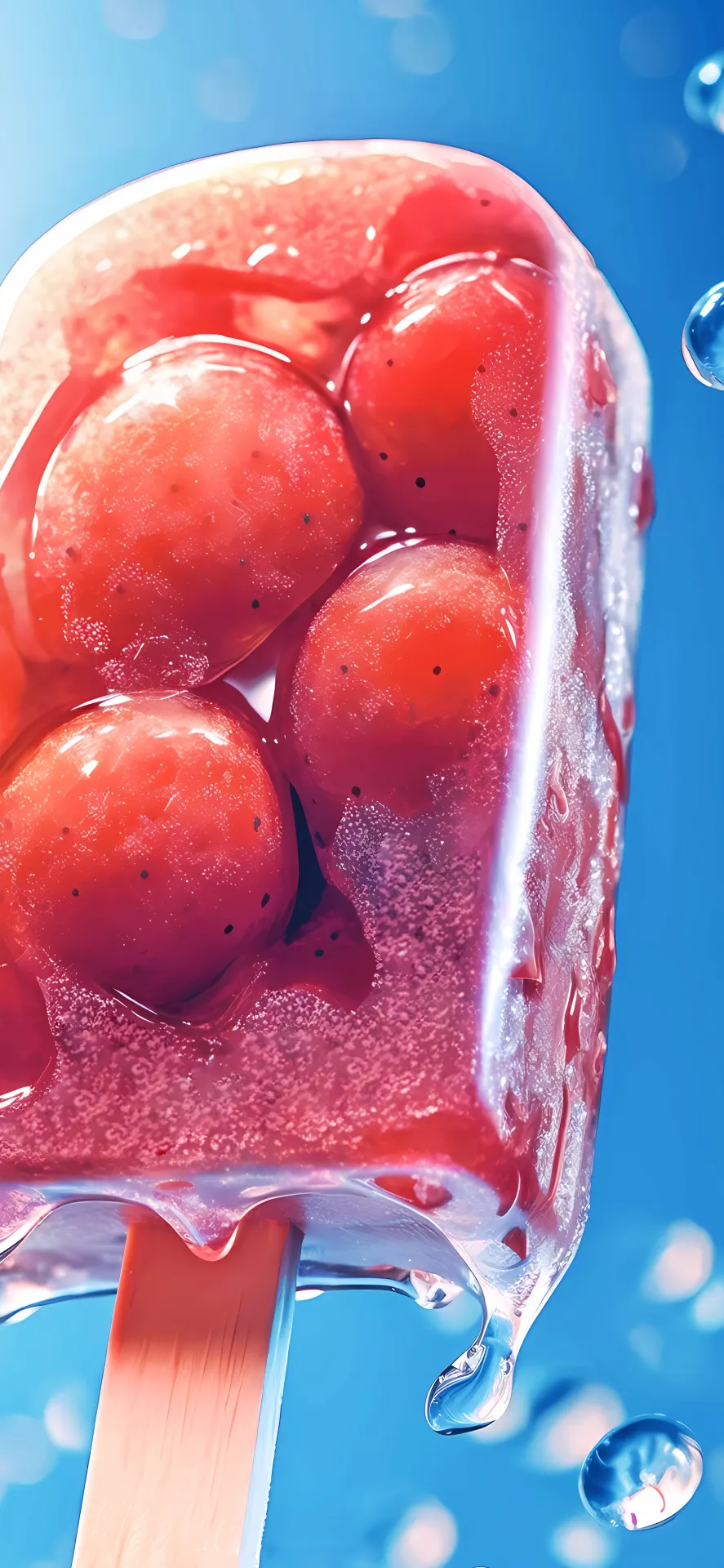 Frozen Watermelon Popsicle with Juicy Fruit Pieces Wallpaper