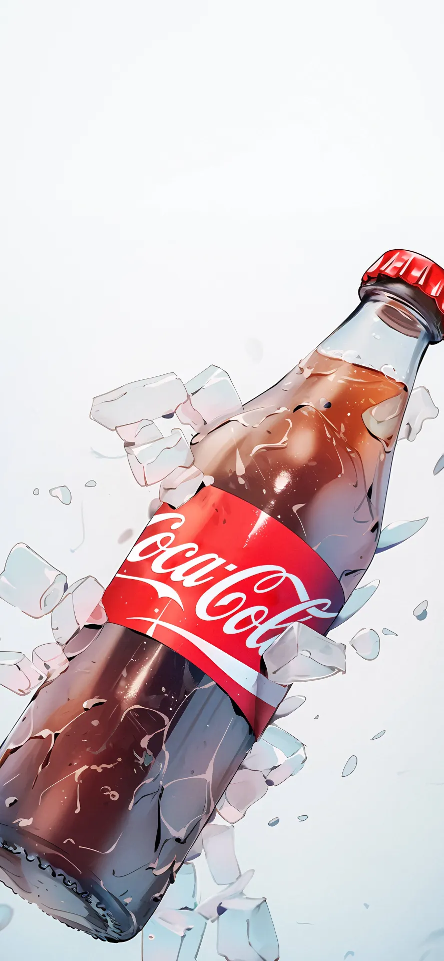 Chilled Coca-Cola Bottle Surrounded by Ice Wallpaper