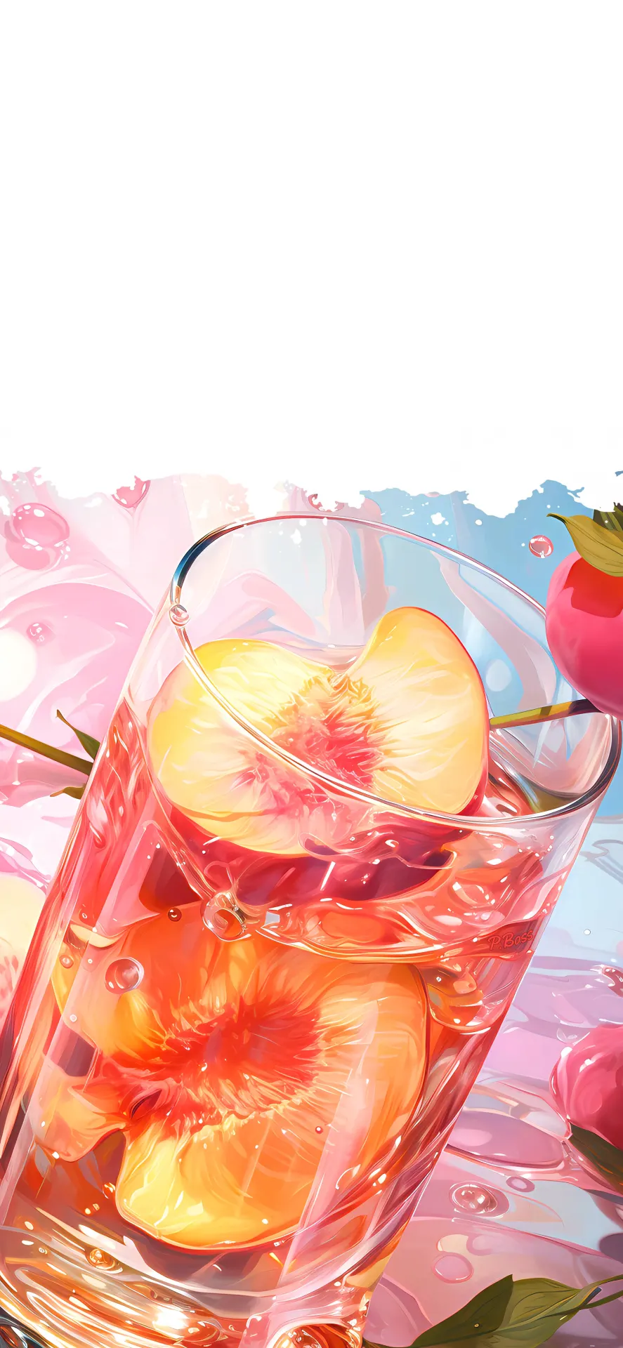 Sparkling Peach and Cherry Summer Drink Wallpaper