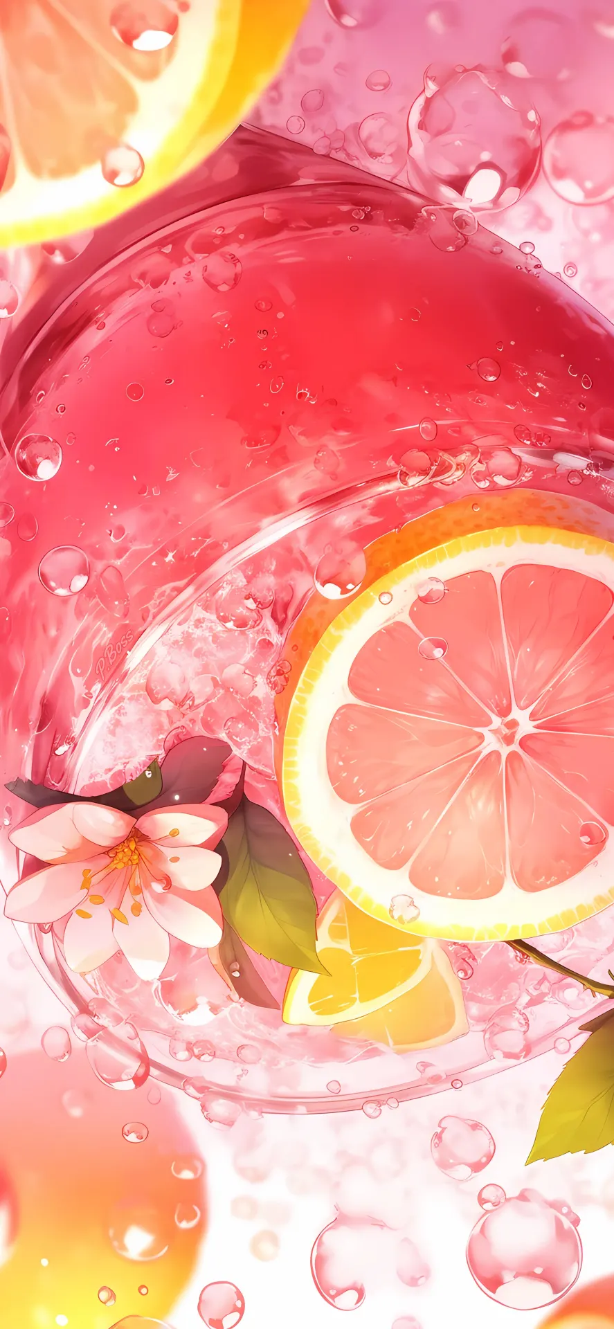 Sparkling Pink Lemonade with Citrus and Blossoms Wallpaper