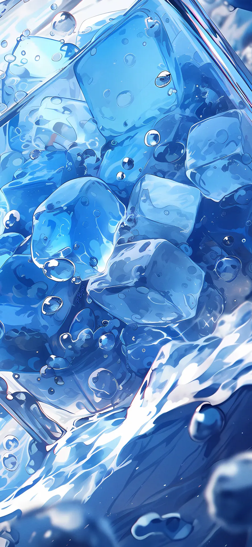 Crystal Ice Cubes in Sparkling Blue Water Wallpaper
