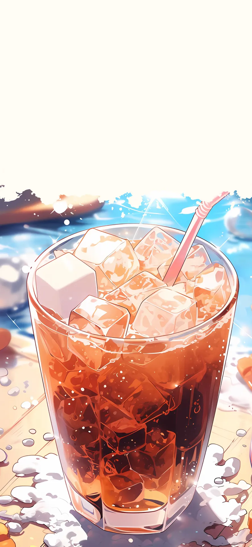 Refreshing Iced Cola Glass with Pink Straw Wallpaper
