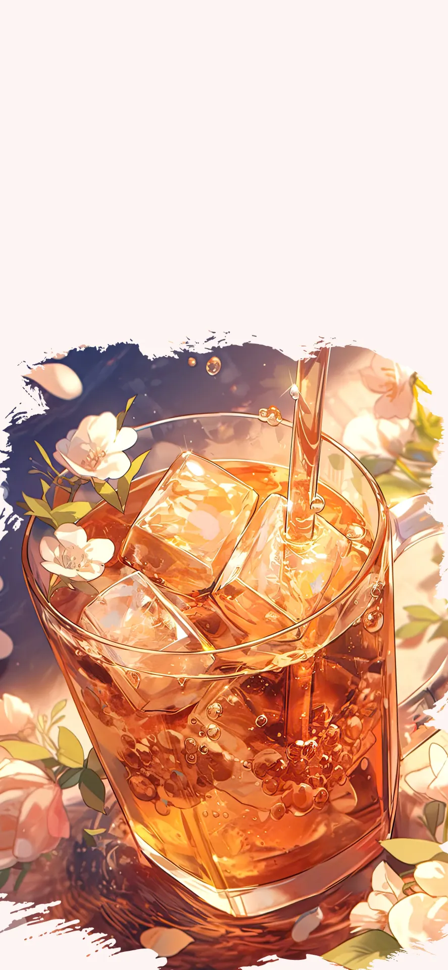 Iced Peach Tea Surrounded by Delicate Flowers Wallpaper