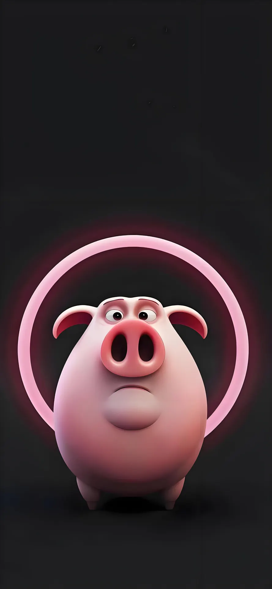 Grumpy Pink Pig Neon Ring AMOLED Wallpaper