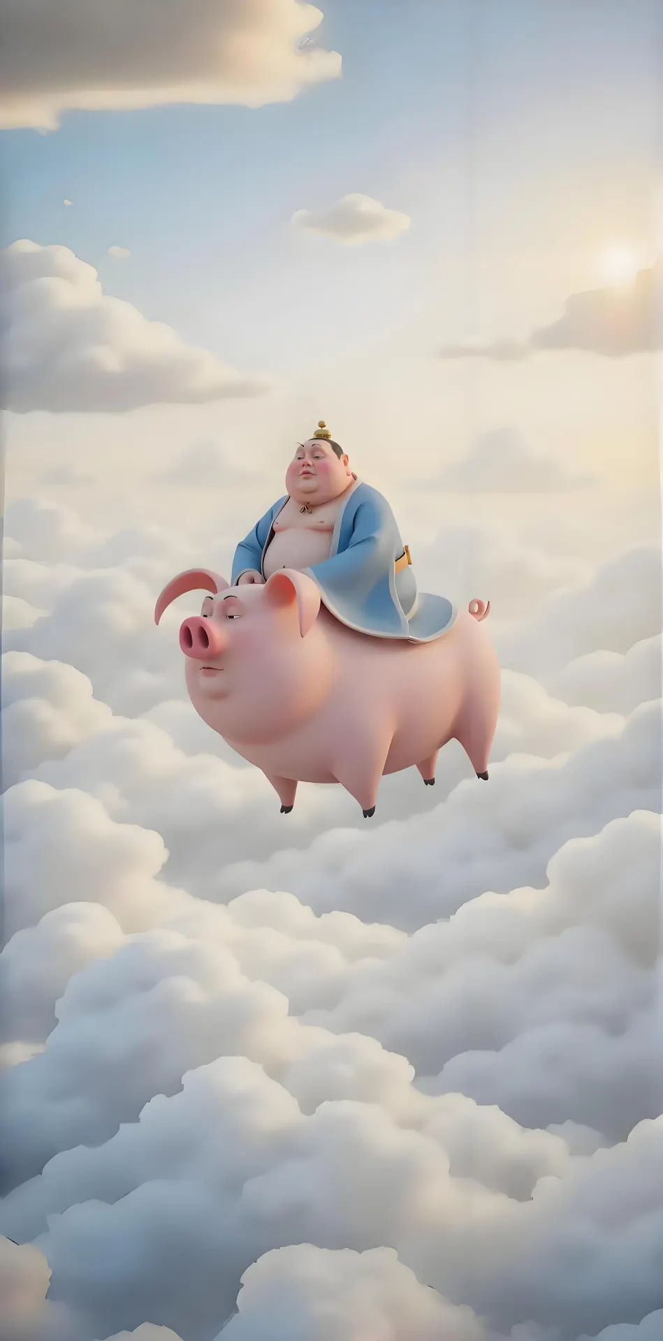 Fantasy Rider Flying on a Pink Pig Wallpaper