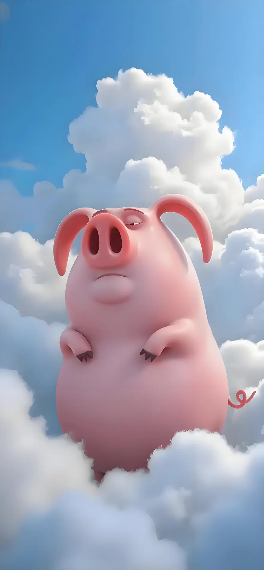 Grumpy Pink Pig Standing in the Clouds Wallpaper