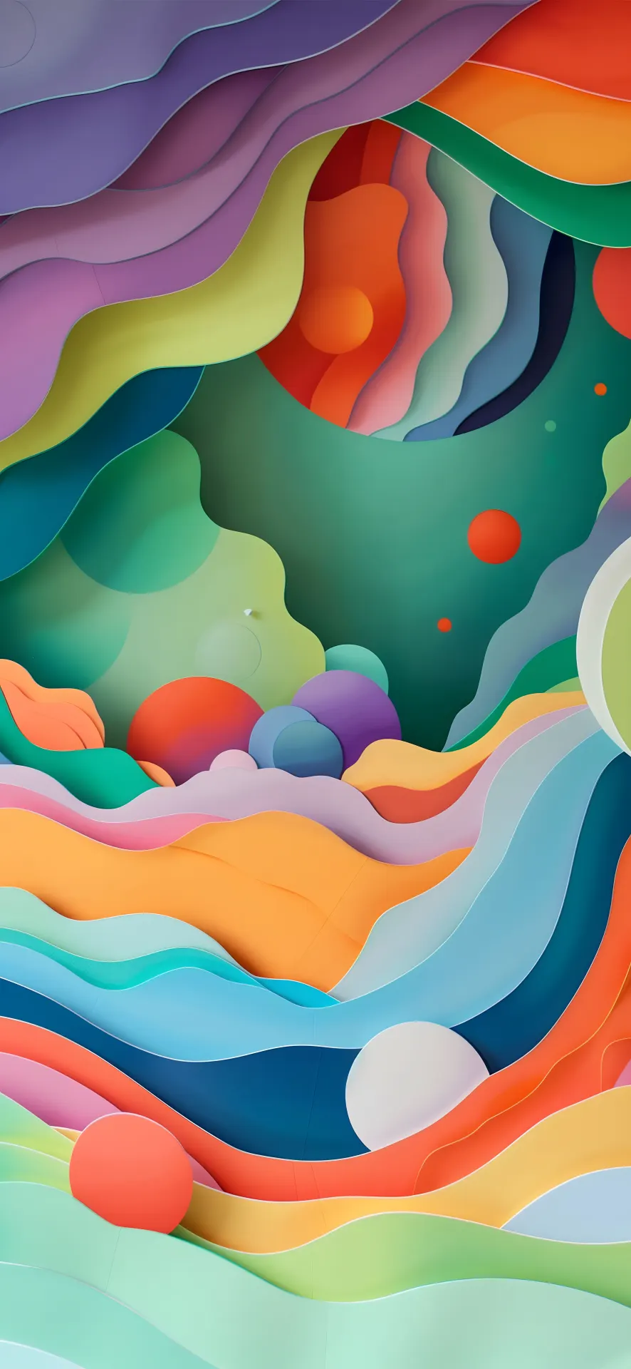 Colorful Abstract Waves and Floating Spheres Wallpaper