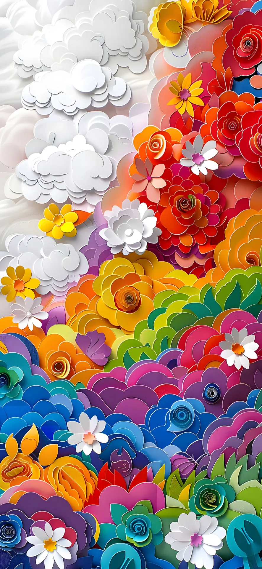 Vibrant Rainbow Flower Garden Paper Art Wallpaper