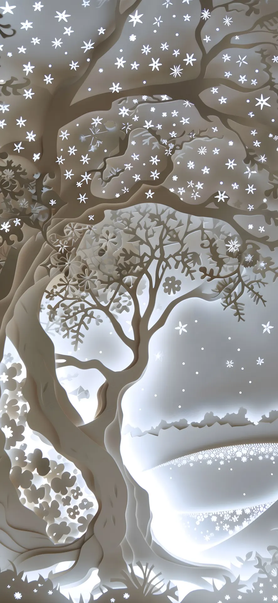 Enchanted White Forest Paper Art Wallpaper