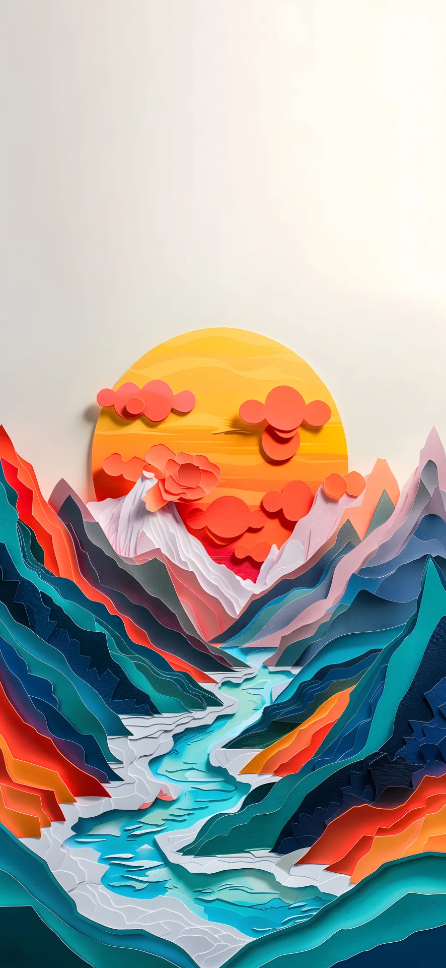 Colorful Mountain River at Sunset Paper Art Wallpaper