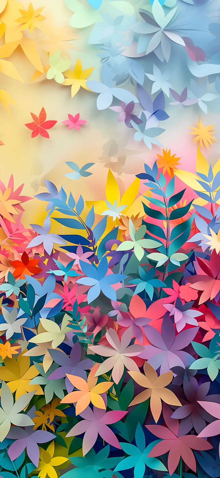 Colorful Layered Leaves Paper Art Wallpaper