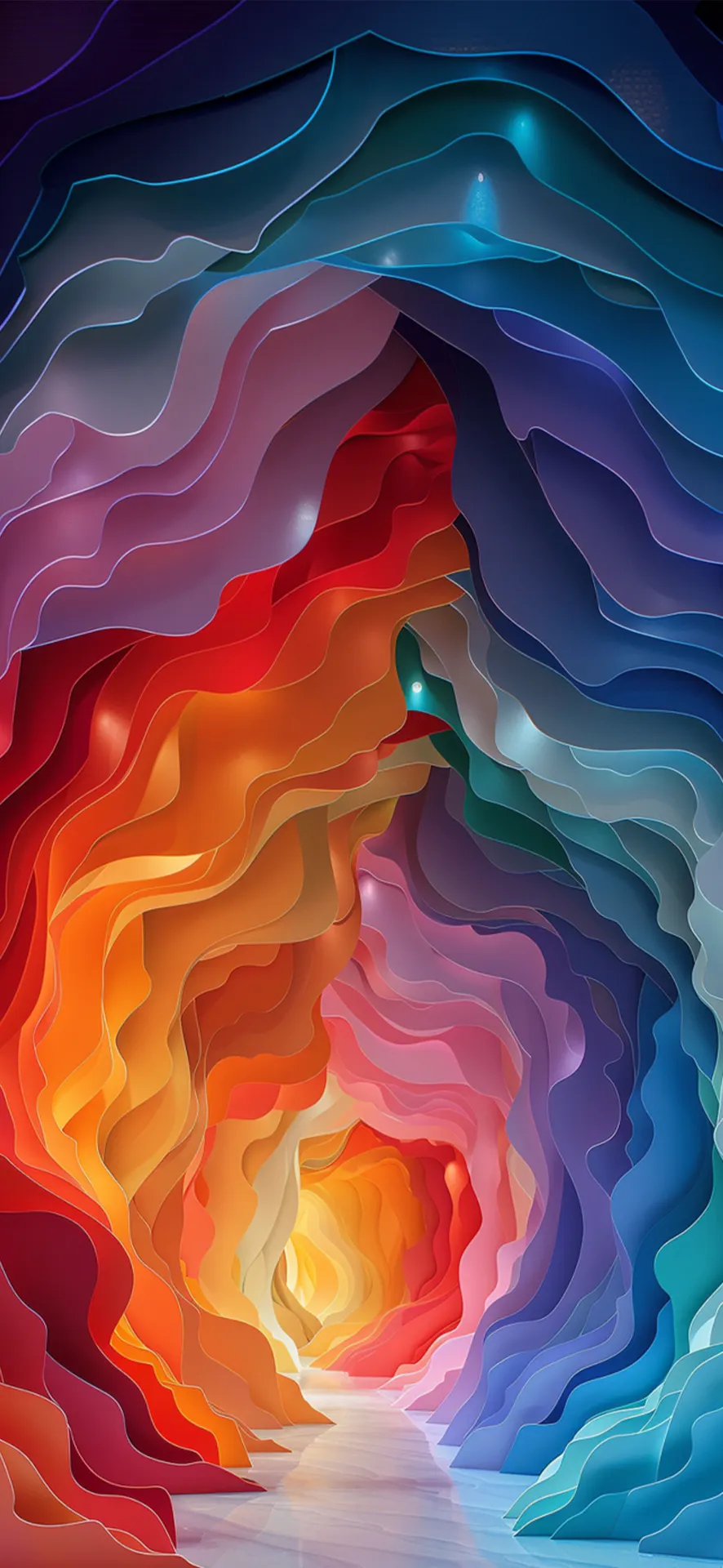 Colorful Glowing Cave Paper Art Wallpaper
