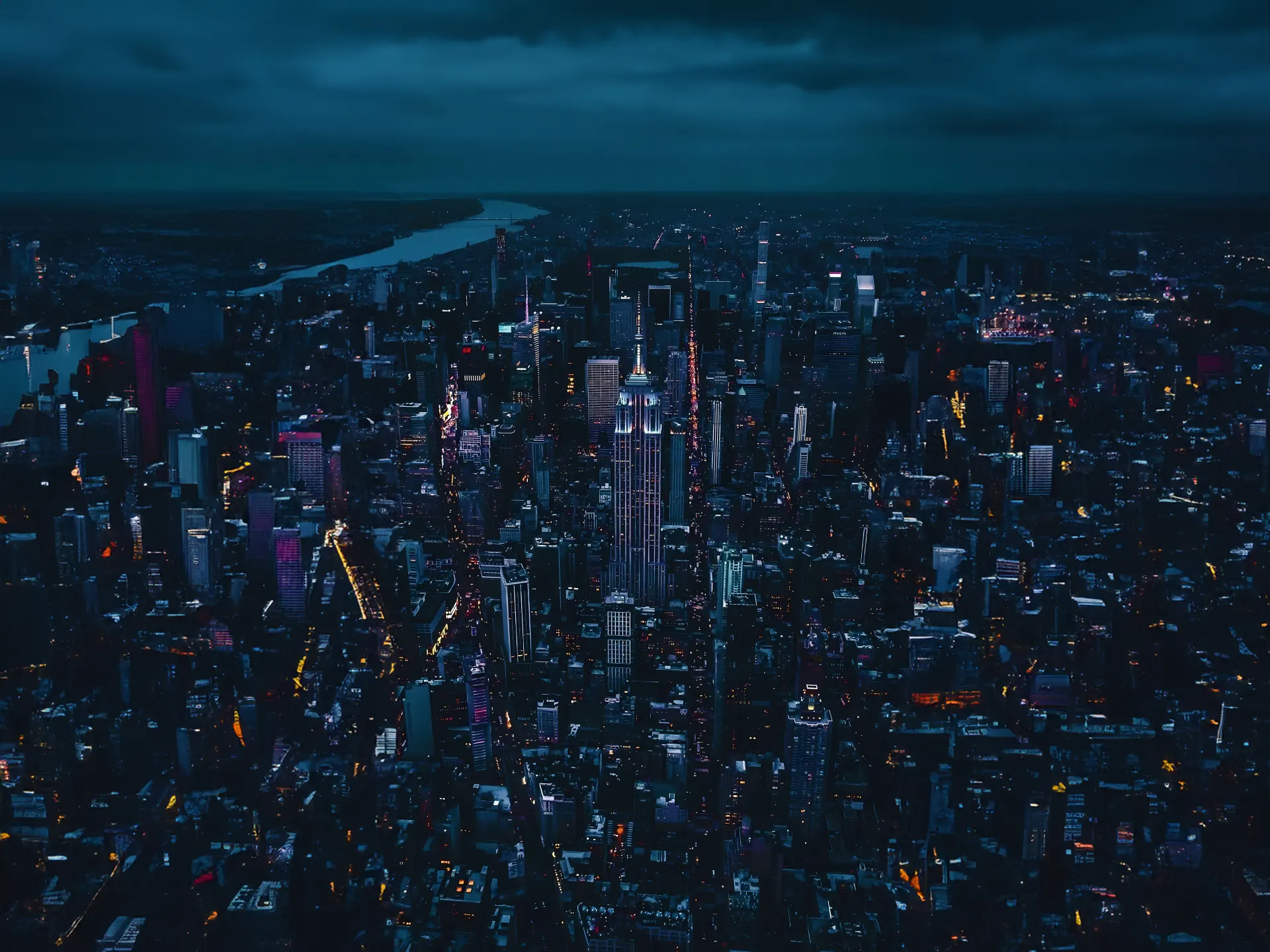 New York City Midnight Aerial View Wallpaper