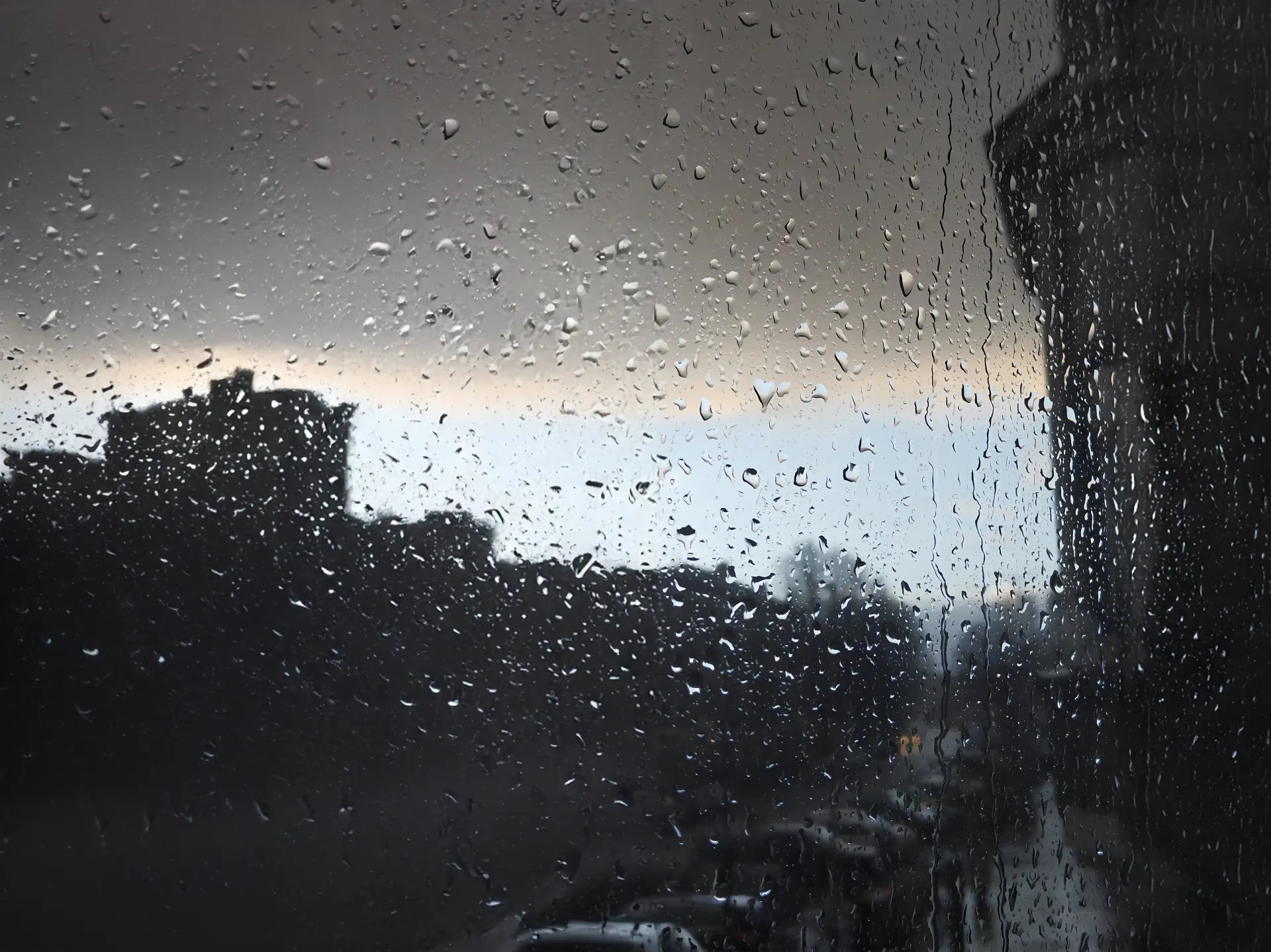 Rainy Window Dark City Silhouette Wallpaper