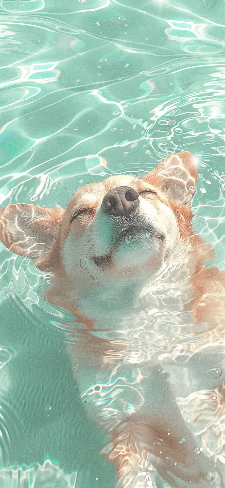Relaxing Corgi Floating in Turquoise Water Wallpaper