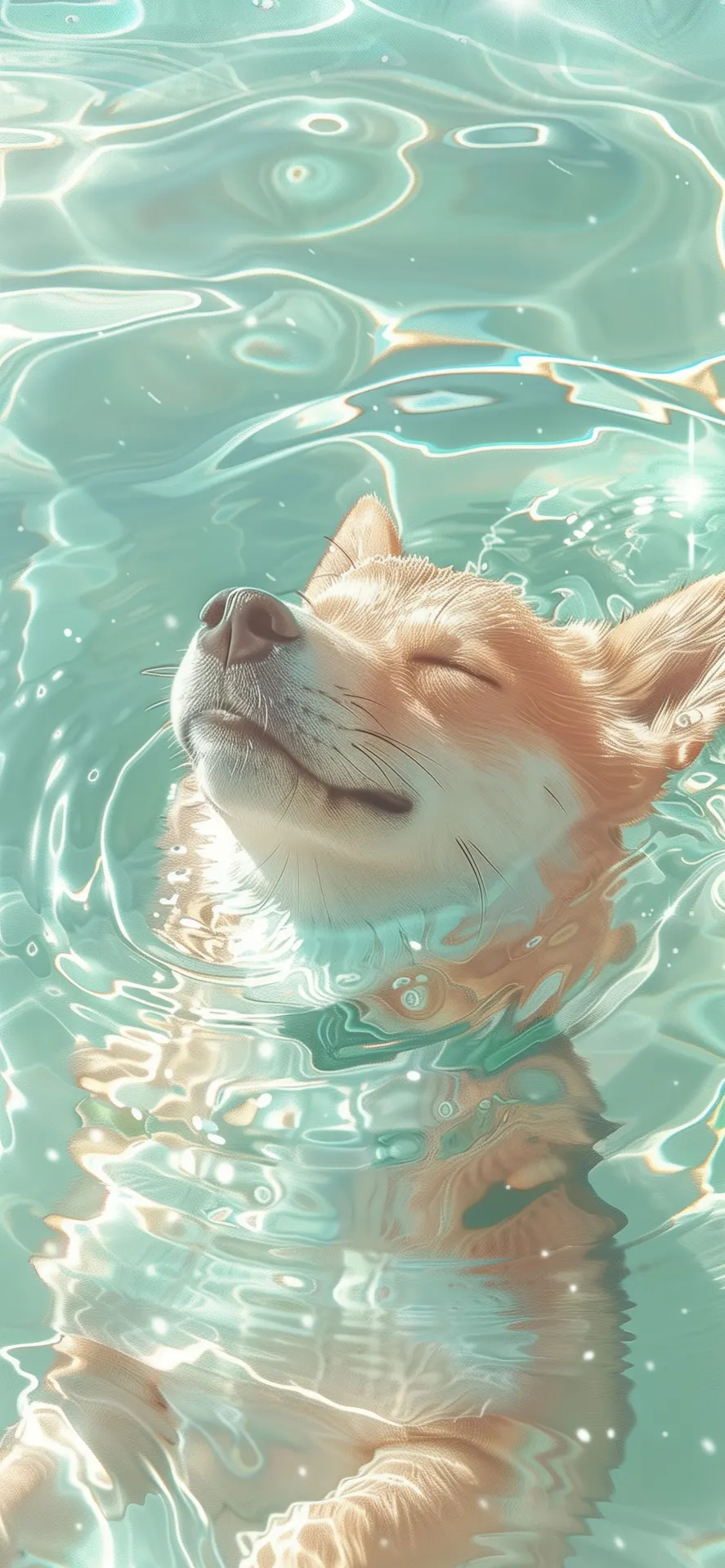 Peaceful Shiba Inu Floating in Turquoise Water Wallpaper