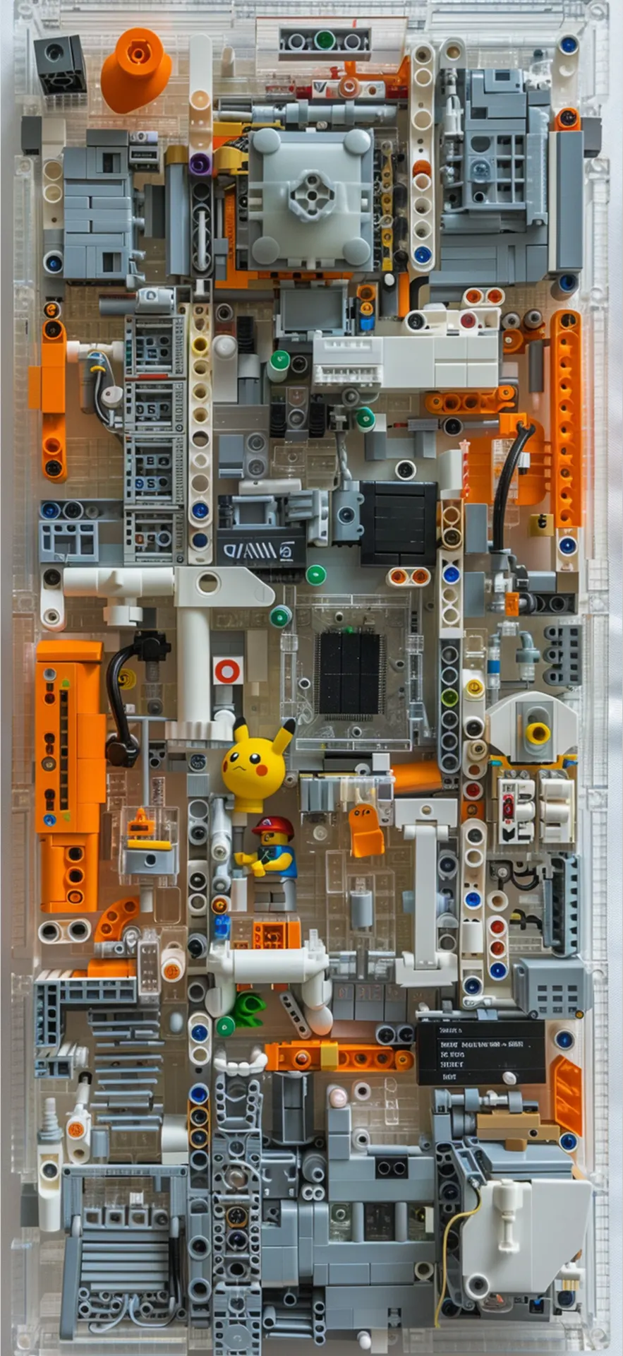 LEGO Pikachu and Mario Circuit Board Phone Wallpaper