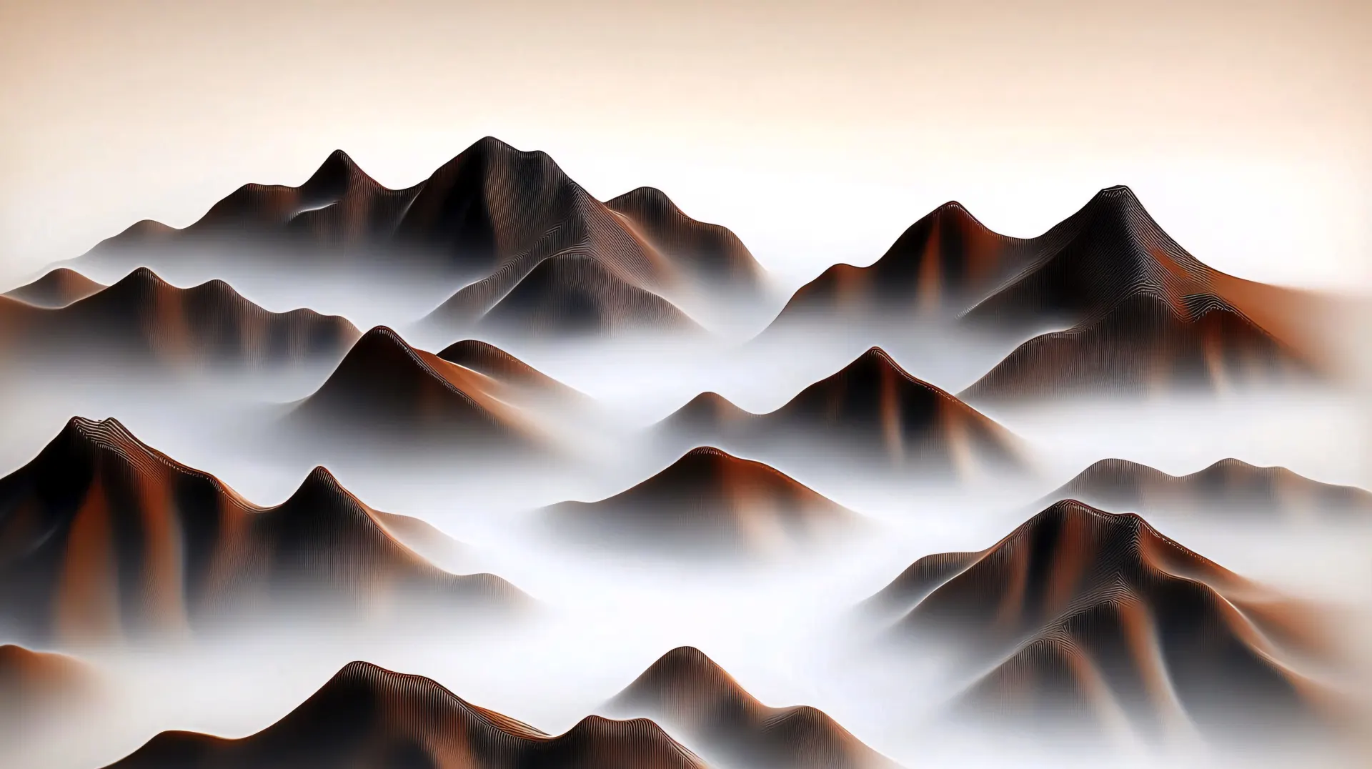 Bronze Mountains Floating in White Mist Wallpaper