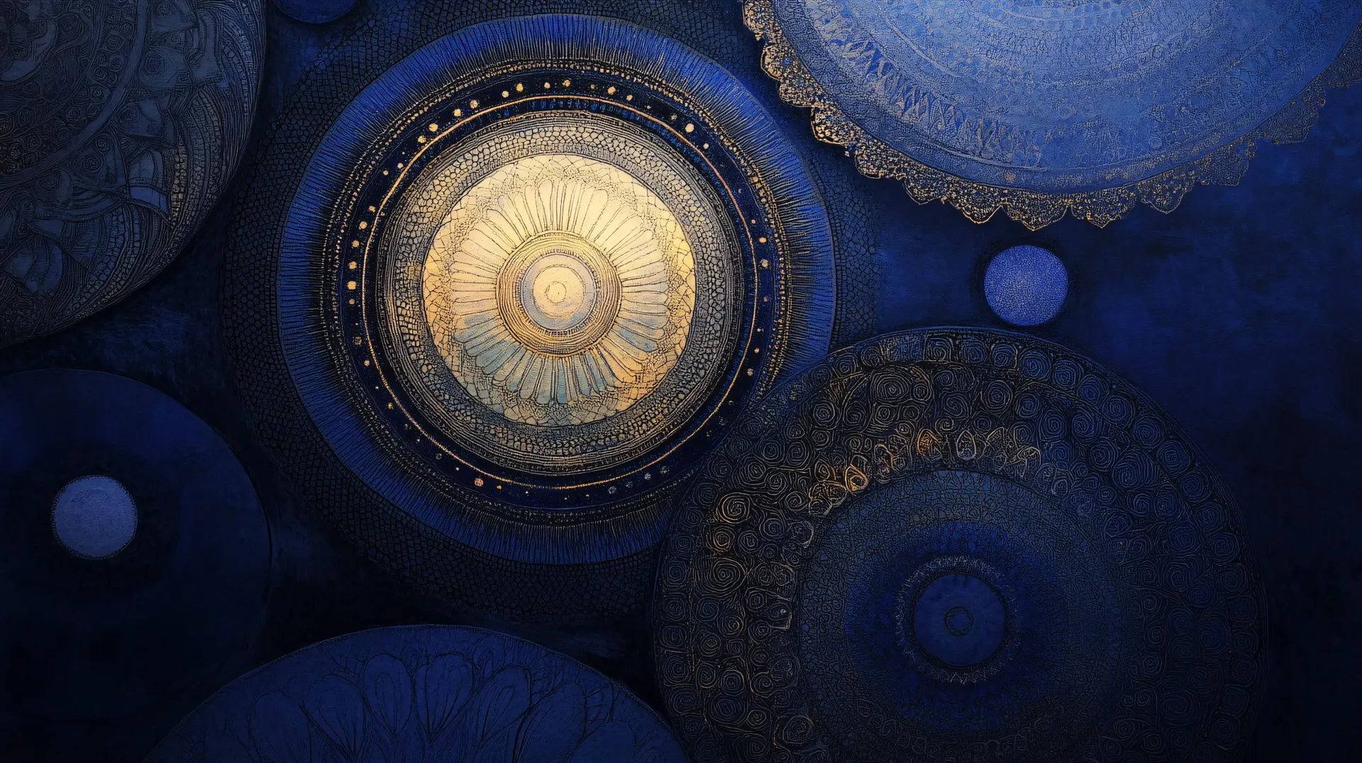 Blue and Gold Mandala Circle Abstract Wallpaper