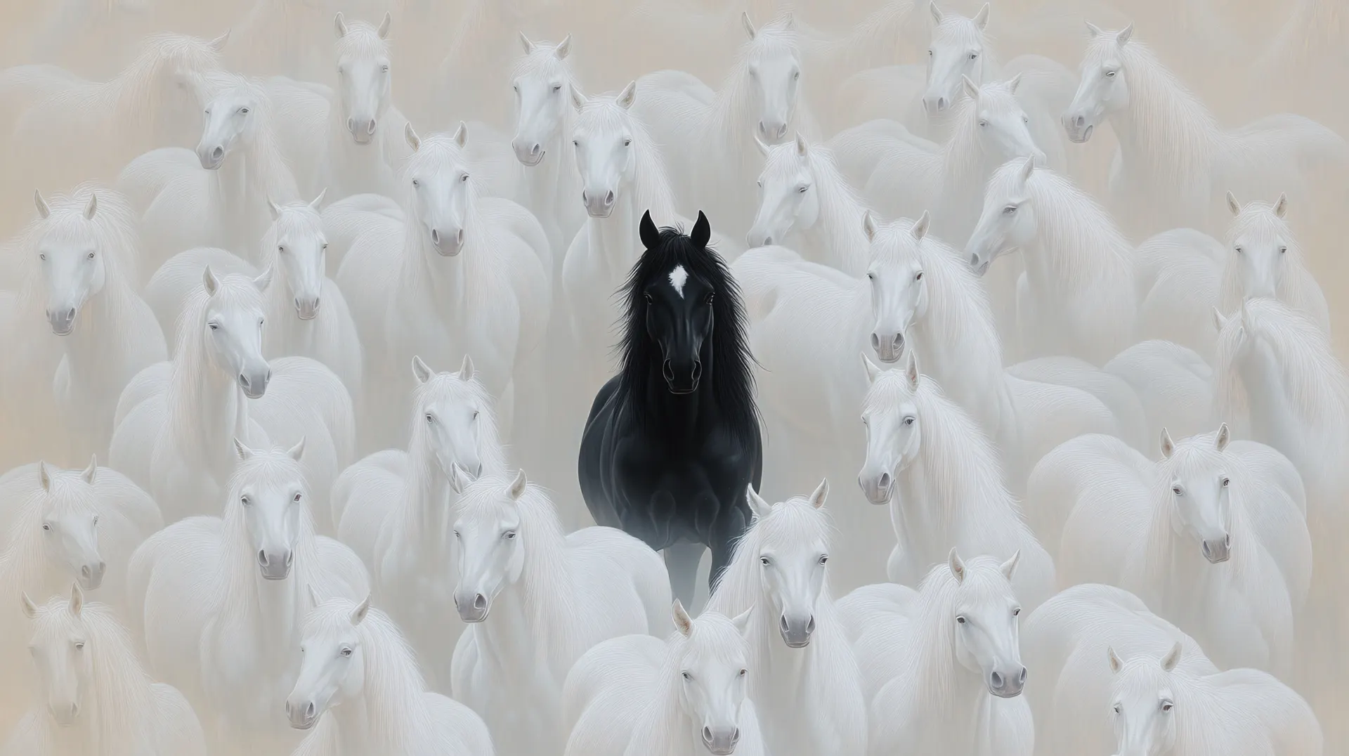 Black Horse Among White Horses Wallpaper